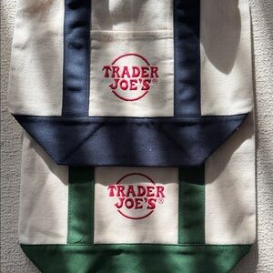 SET of 2 MINI Trader Joe’s Canvas Tote Bag - Navy and Green FIXED PRICE